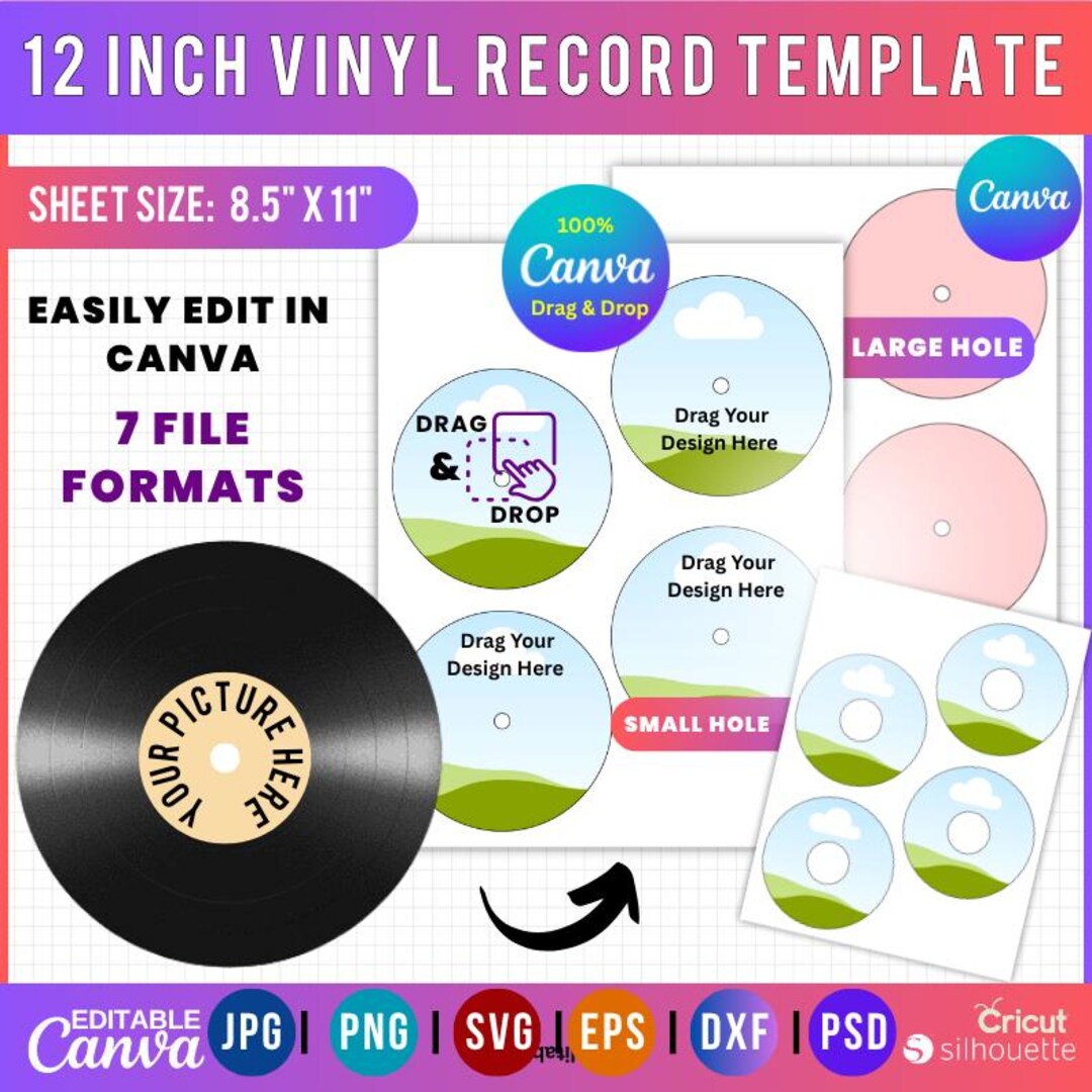 12 Inches Vinyl Record Custom Template, Vinyl Records Label, Vinyl ...