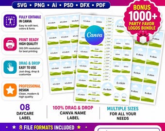 Waterdichte canvassjabloon met naamlabels kinderdagverblijf (digitale download), canvassjabloon kindernaamlabel, naamlabel school, aangepast naamlabel