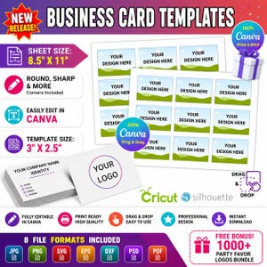 Printable Editable Business Card Template Canva, Double Sided, Printable Drag and Drop Frame, Blank Business Card Design, Digital Download