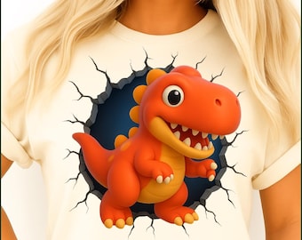 3D Dinosaur PNG: Kids T-Shirt Design, Colorful Sublimation (Digital Download)