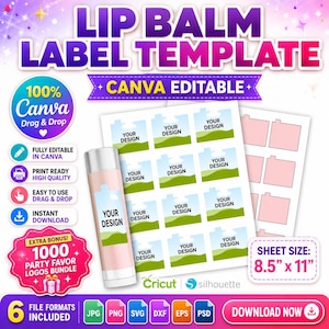Editable Lip Balm Label Template, Canva Chapstick Sticker Design (SVG, PNG), DIY Lip Balm Sticker,Small Business Branding, Party Favor Label
