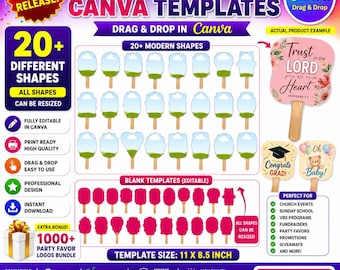 Más de 20 plantillas de abanicos de pala, plantillas de abanicos de pala para Canva, abanico de pala para graduación, plantilla de abanico en blanco, abanico de pala editable para Canva (arrastrar y soltar), hazlo tú mismo