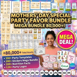 Party Favor Templates, Party Favor Mockups, Template Bundle, Gastgeschenke, Chip Bag Template, Capri Sun Labels, Chocolate Bar Wrapper