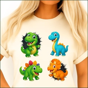 3D Dinosaurs Png, T-Shirt Design, Kids Png, Cute Dinosaur Png,Sublimation Design,3d Hole Png, Digital Download Png, DTF  Colorful Design Png