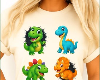 3D Dinosaurs Png, T-Shirt Design, Kids Png, Cute Dinosaur Png,Sublimation Design,3d Hole Png, Digital Download Png, DTF  Colorful Design Png
