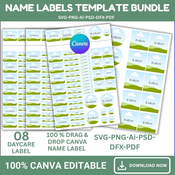 Kids Name Label Canva Template, School Name Label, Waterproof Daycare Labels, Name Canva Editable Template, Label, Back to School Label