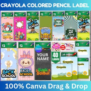 Back to School Colored Pencil Label Template,Composition notebook template, Crayon box School supply templates,Back to school Mockup crayola