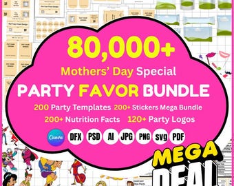 80000+ Party Favor Templates Bundle, Party Favor Logo, Water Bottle Labels, Chip Bag Template, party favours, Chocolate Bar, Party Templates