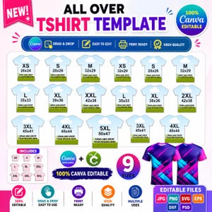 All Over T Shirt Template, Canva Editable Blank T Shirt Design, All Over Sublimation T Shirt Template, Drag & Drop T Shirt, Instant Download