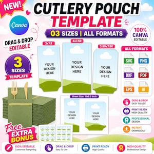 Cutlery Pouch Template , Cutlery Pouch Holder, Cutlery Set template, Cutlery Wrap Template, Party Favors, Cutlery Holders, Canva drag & drop