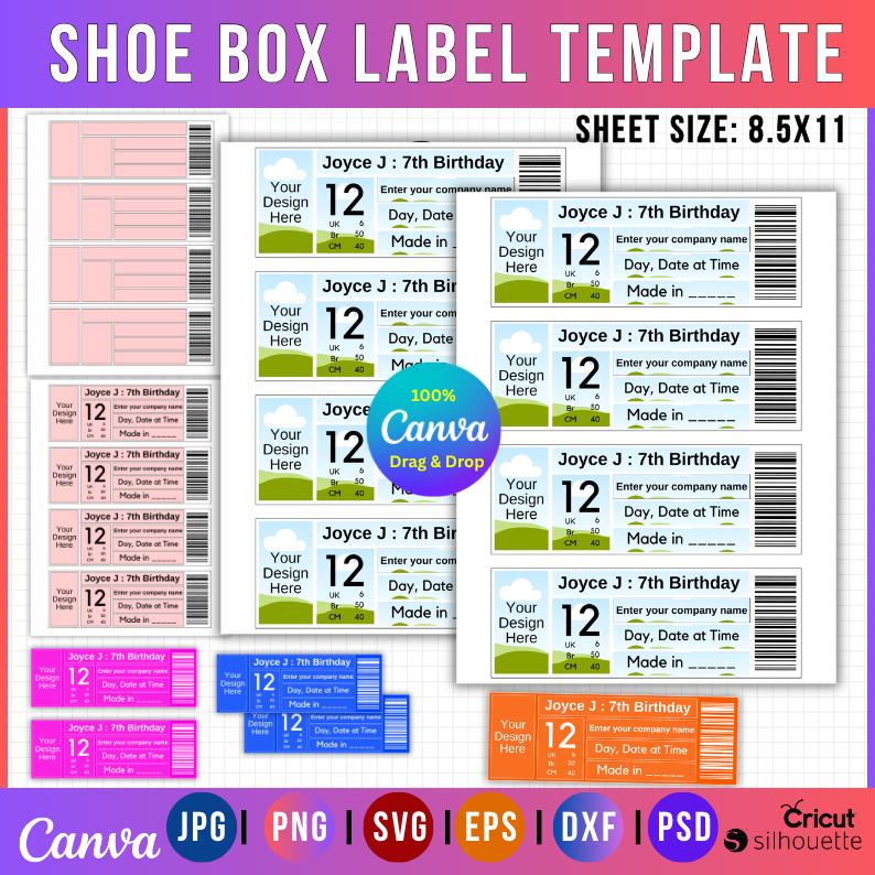 Shoe Box Label Template | Sneaker Box Label SVG | Editable Favor Box ...