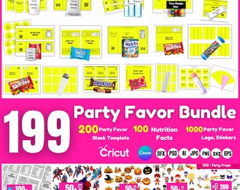 199+ Party Favor Templates Bundle, Party Favor Templates, Blank party Favours Label, Water Bottle Label, Chip Bag Template,Party favour Logo