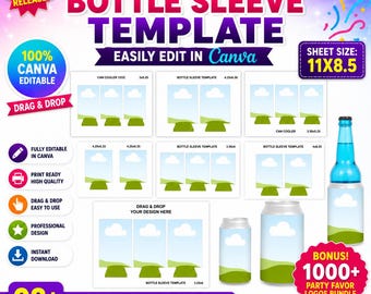 Paquete de plantillas para fundas de enfriadores de latas en 8 tamaños, plantilla para fundas de botellas, enfriador de latas por sublimación, envoltorio para latas delgadas en formato SVG PNG DXF, maquetas editables de Canva