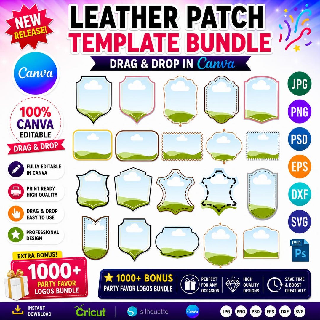Leather Patch Canva Editable Template Bundle, Iron Patch Template ...