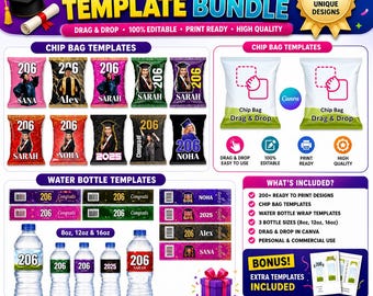 Graduation Chip Bag Bundle,Graduation Templates, Graduation 2026, Party Favor Mockups, Chip Bag Template, Party Favors, Editable Canva, SVG