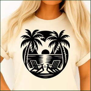 Beach Sunset SVG: Palm Trees Silhouette, Vacation Clipart (Digital Download)