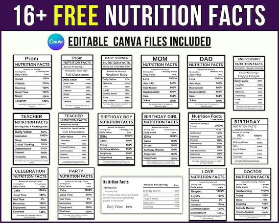 6 Party Favor Template Bundle, Chip Bag Template, Water Bottle Labels, Chocolate Bar , Pringles Template, Party Favor , SVG , Canva Editable