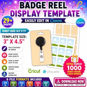 バッジリールディスプレイカードテンプレート、バッジリールカードSVGファイル、バッジリールカードCricut、バッジリールカードデザイン、編集可能なCanvaバッジリールカード