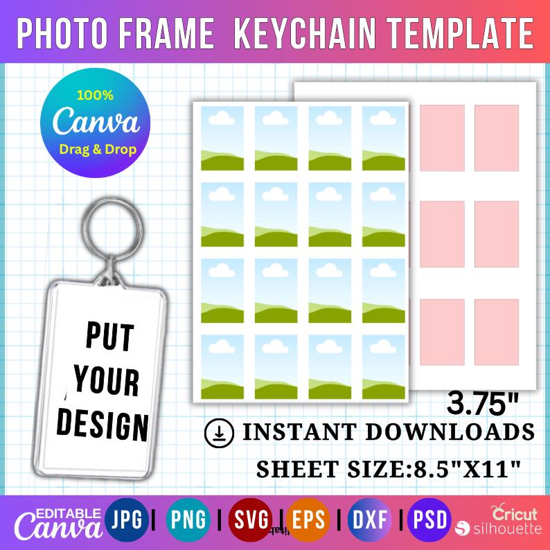 Keychain Frame Editable Photo Frame Keychain Template, Rectangle Sublimation Design, Editable ...