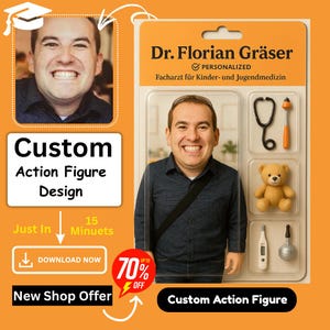 Doctor Custom Action Figure, Personalized Boxed Doll Style Art, Photo to Custom Figure, action figures,Customizable Digital Toy, Pet Figures