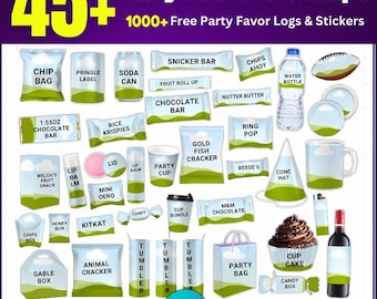 Party Favor Mockup Templates , Party Favors, Chip Bag Template , Capri Sun Labels , Chocolate Bar Wrapper, Party Favor Mockups