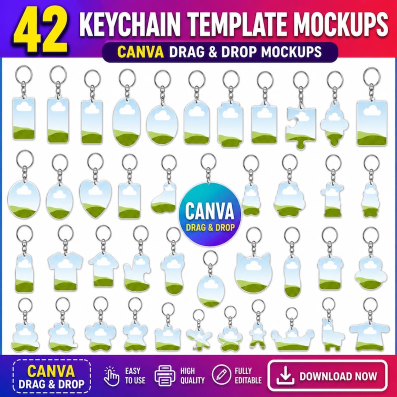 Editable keychain Canva template bundle preview with multiple shapes
Rectangle and circle keychain sublimation templates drag and drop
Motel keychain Canva frames customizable design preview
T-shirt keychain SVG template for Cricut and Silhouette
Keychain and earring template bundle mockup display
20 plus keychain shapes bundle editable files preview
Acrylic keychain sublimation design Canva template example