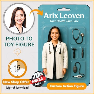 Doctor Custom Action Figure, Personalized Boxed Doll Style Art, Photo to Custom Figure, action figures,Customizable Digital Toy, Pet Figures