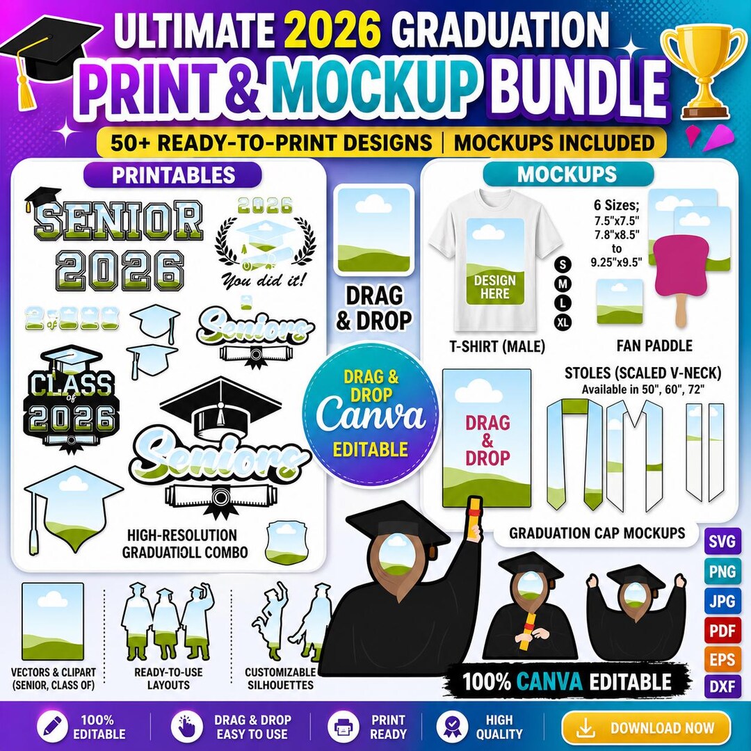 Graduation Moflas Graduation Mockup Bundle Template, Graduation Stole, Canva Graduation ...
