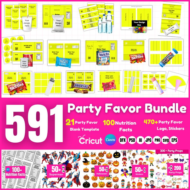 591+ Party Favor Templates Bundle, Party Favor Templates, Blank party Favours Label, Water Bottle Label, Chip Bag Template,Party favour Logo