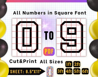 Plantilla de números de mosaico para globos en PDF, plantilla de números para letreros luminosos del 0 al 9, números de mosaico para globos DIY de 30 a 180 cm, guía imprimible para marcos de decoración de fiestas