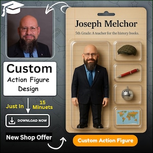 Teacher Custom Action Figure, Personalized Boxed Doll Style Art, Photo to Custom Figure, action figures, Customizable Digital Toy, Toy Box