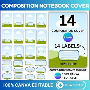 Composition Notebook Template, Composition Notebook Canva Frame, Canva Editable Composition Notebook Cover, Back to School Canva