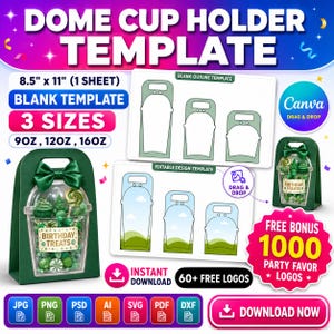 Modello modificabile per portabicchieri a cupola, modelli per portabicchieri a cupola, porta bomboniere a cupola, bomboniere, portabicchieri a cupola da 9 oz - 12 oz - 16 oz