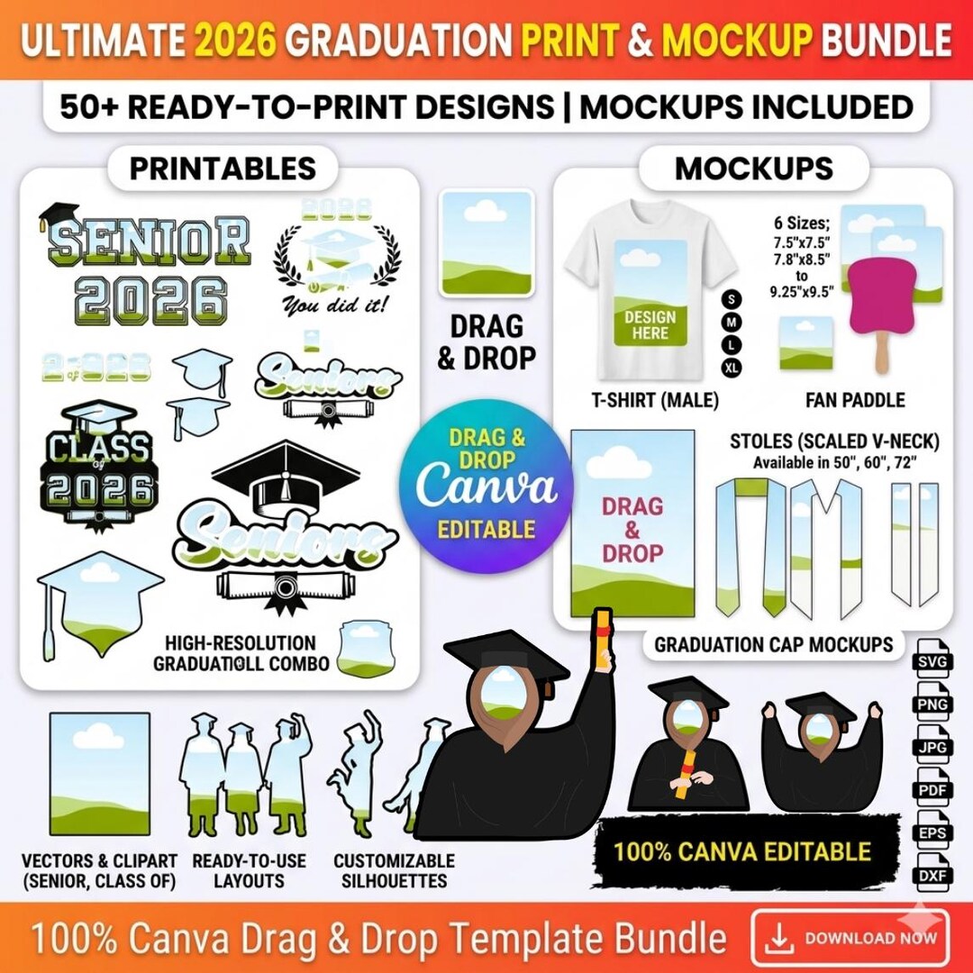 Graduation Bundle 2026 Canva Templates | 100+ Class of 2026 Party ...