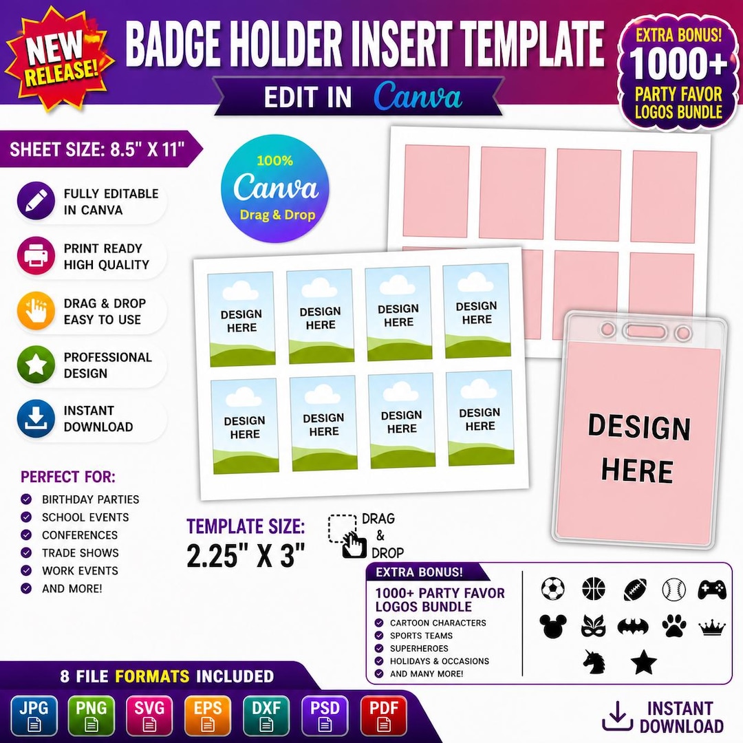 Badge Holder Insert Template, Editable ID Badge Template, SVG Canva ...
