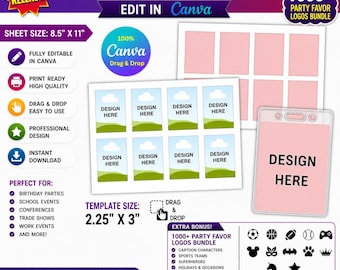 Plantilla para insertar credenciales, plantilla editable para credenciales de identificación, plantilla SVG para insertar credenciales en Canva, diseño de etiqueta de nombre, maqueta de porta credenciales, credencial para personal de eventos