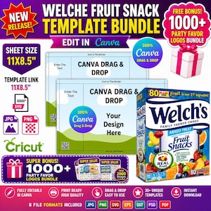 Modèle de collation aux fruits Welch's, modèle d'emballage de collation aux fruits Welch's, cadeaux, étiquette de collation, collation aux fruits SVG, toile modifiable par glisser-déposer