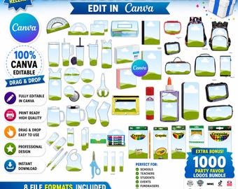 学用品テンプレート、新学期モックアップ、DIY新学期ドラッグ＆ドロップバンドル、クレヨンボックス、色鉛筆、スクールバッグ