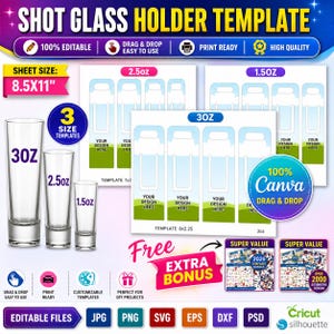 Shot Glass Holder Canva Template, Shot Glass Box Svg, Shot Glass Packaging, Birthday Glass Holder, Party Favors, Editable Canva Drag & drop