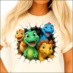 3D Dinosaurs Png, T-Shirt Design, Kids Png, Cute Dinosaur Png,Sublimation Design,3d Hole Png, Digital Download Png, DTF  Colorful Design Png