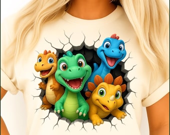 Dinosaurios 3D (Png), Diseño de camiseta, Niños (Png), Dinosaurio lindo (Png), Diseño de sublimación, Agujero 3D (Png), Descarga digital (Png), Diseño colorido DTF (Png)