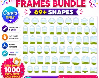 Paquete de más de 69 marcos para etiquetas de regalo en Canva (plantilla editable), paquete de etiquetas de regalo en formato SVG, etiquetas colgantes imprimibles, etiquetas para recuerdos de fiesta DIY, plantilla para etiquetas Cricut.
