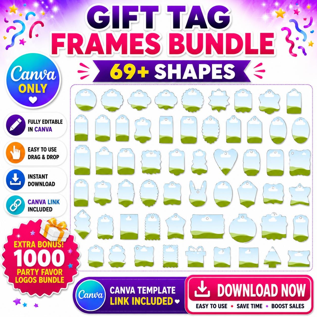 69+ Gift Tag Frames Bundle Canva Editable Template, Gift Tag SVG Bundle ...
