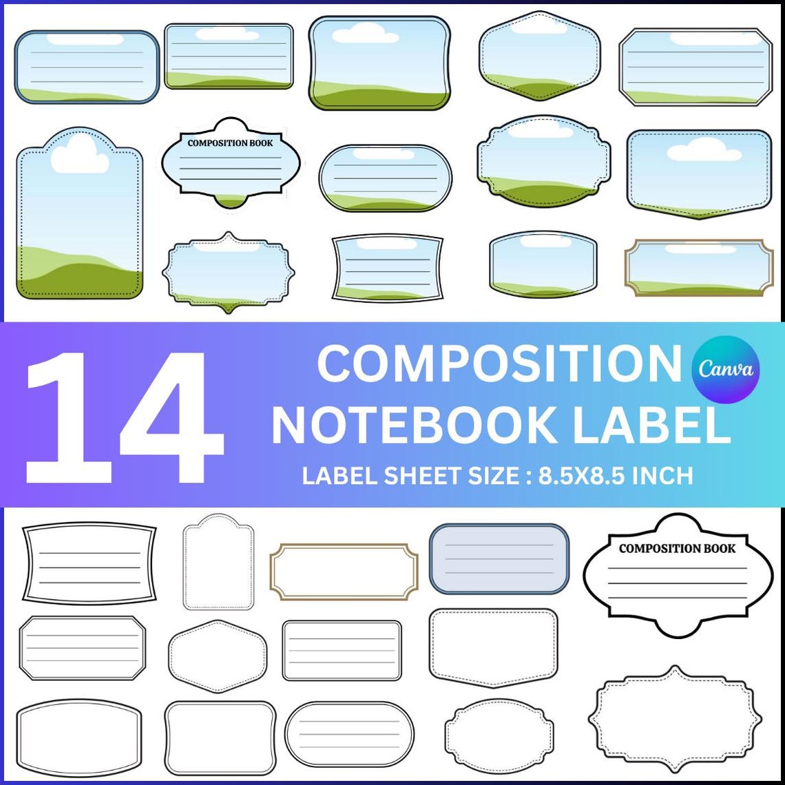 Composition Book Label Svg Bundle, Composition Notebook Labels ...