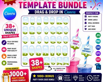 Plantilla editable para etiquetas de pajitas en Canva, plantilla para etiquetas de pajitas, plantilla para sublimación, recuerdos de fiesta, etiquetas personalizadas para pajitas, plantilla en blanco, arrastrar y soltar en Canva.