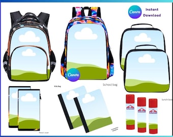 School Supply Templates, Back To School Mockup, DIY Back To School Drag And Drop Bundle, Crayon Box, Color Pencils, School Bag