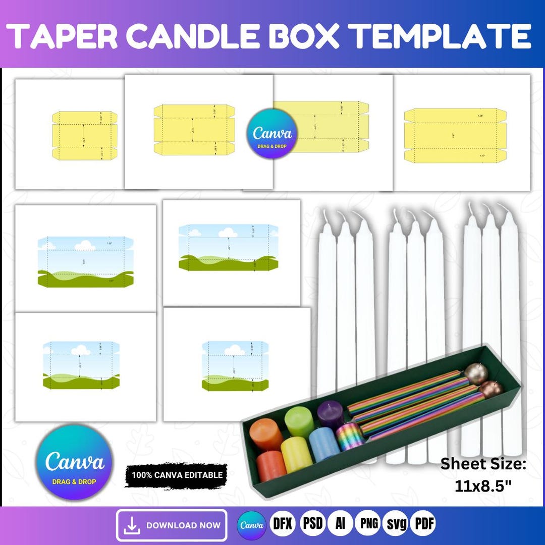 Taper Candle Box Template, Candle Canva Box Template, Box for Candle ...