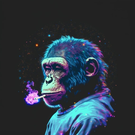 monkey smoking a cigarette in space The Smoking Space Monkey
