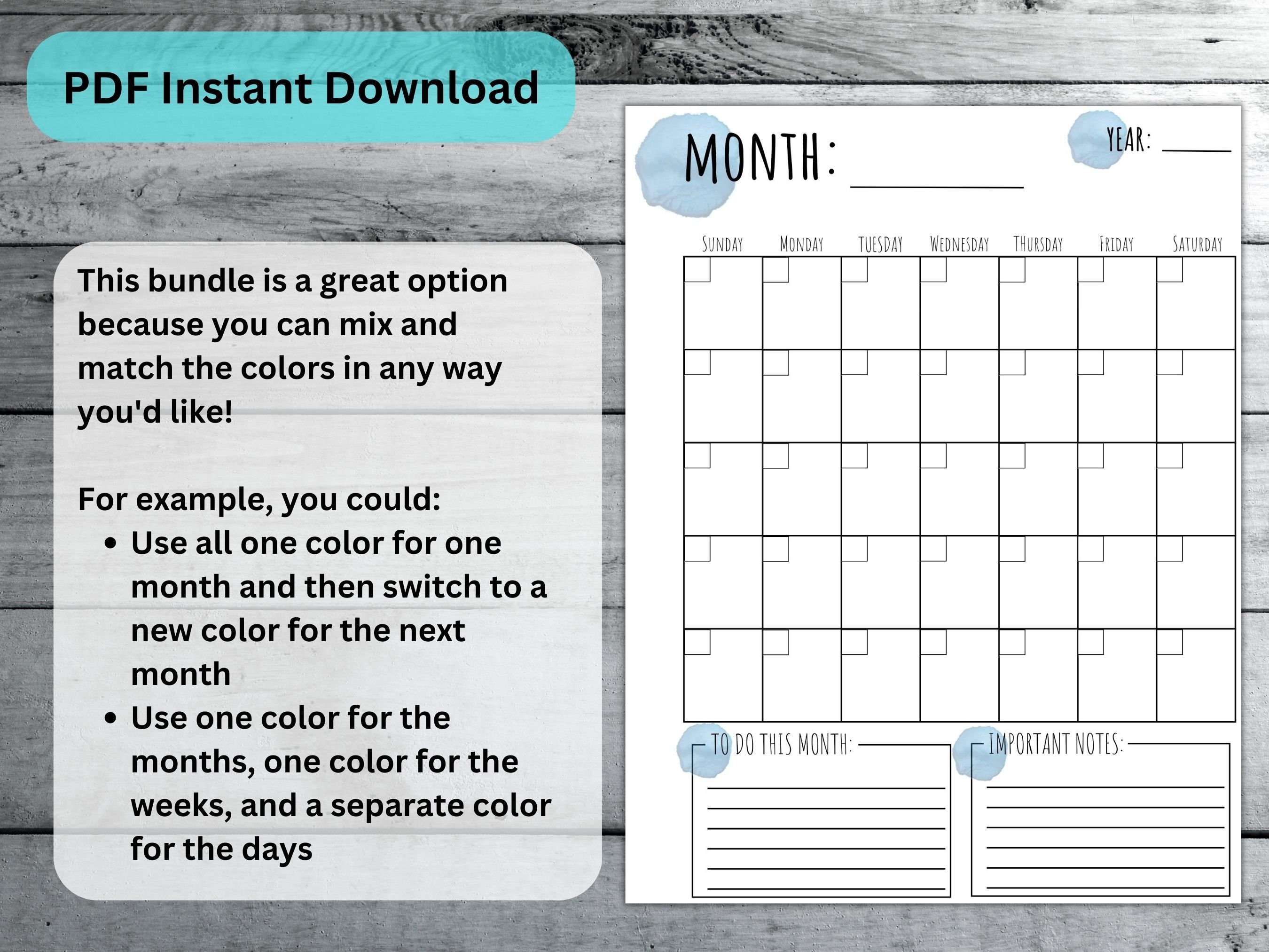 Colorful Calendar Bundle Monthly, Weekly, Daily Planner Set - Etsy