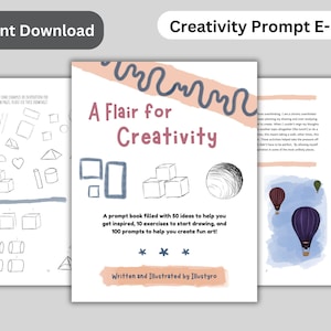 Printable Prompt book: Workbook for Conquering Creative Block, includes 100 prompts to create fun art, and exercises to help start drawing